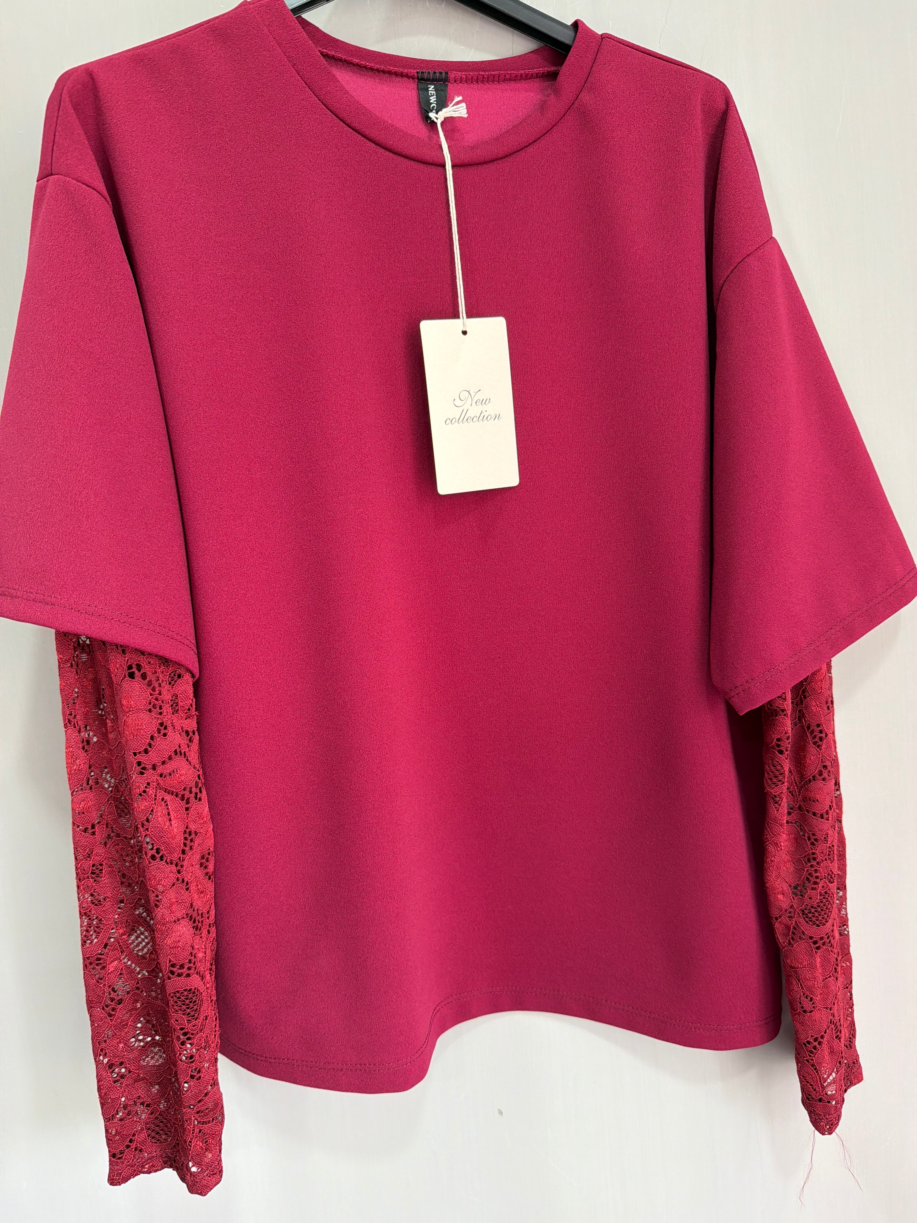 Maglia Slim mezza manica merletto