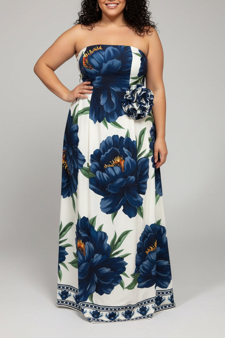 Abito flowers bianco e blu