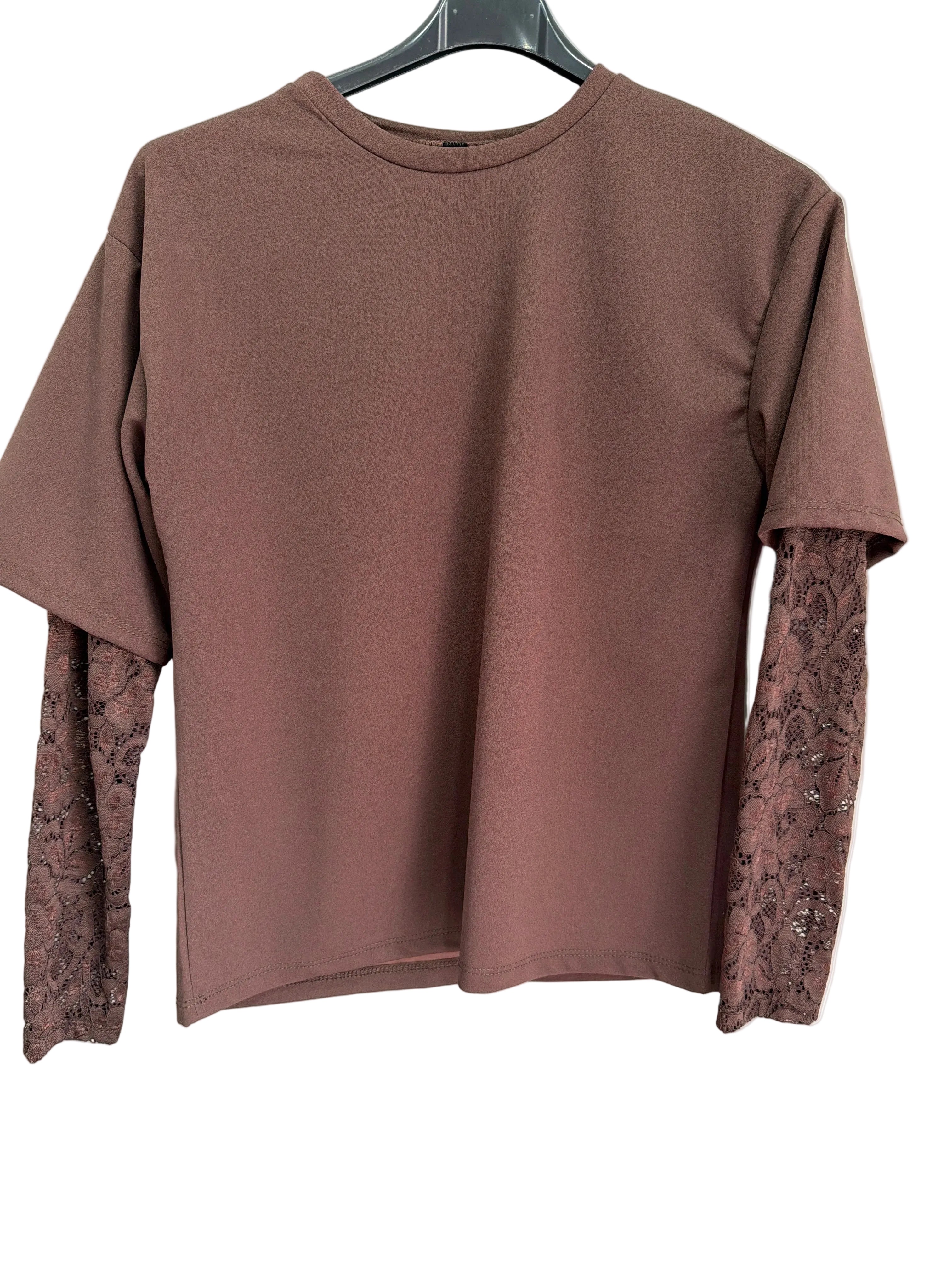 Maglia Slim mezza manica merletto